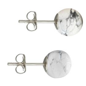 Cercei Argint, Tip Surub, cu Pietre Semipretioase Naturale de Howlit de 10 mm