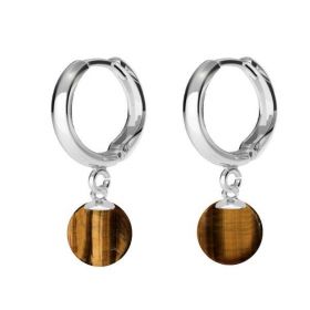 Cercei Argint, Tip Creole, cu Pietre Semipretioase Naturale de Ochi de Tigru de 8 mm