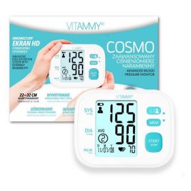 Tensiometru electronic de brat VITAMMY Cosmo, detectare aritmie, memorare 2 utilizatori, manseta 22-32 cm, Alb
