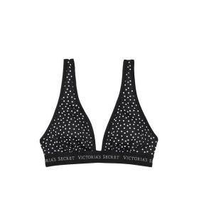 Sutien costum de baie Victoria&#039;s Secret, Sydney Logo Plunge Swim Top, Negru, XS INTL