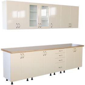 Bucatarie Zebra 2.6 metri Mdf vanilie simplu cu blat termoizolant culoare artar