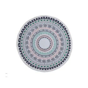 Covor rotund pentru living/dormitor cu motive mandala, diametru 120 cm, bumbac tesut, multicolor