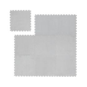 Covor tip puzzle pentru living/dormitor, 9 piese 30 x 30 cm, dimensiune 120 x 120 cm, poliester, gri deschis