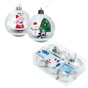 Set 6 globuri 8 cm Craciun Peppa Pig argintii