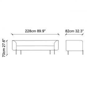 Canapea fixa Macaroon, Ndesign, 3 locuri, 228x82x70 cm, lemn, crem