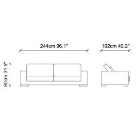 Canapea fixa Nplus, Ndesign, 3 locuri, 240x100x82 cm, lemn, crem