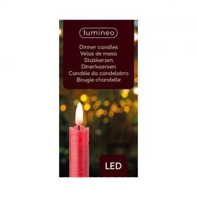 Set 2 lumanari cu LED, Lumineo, cu baterii, 2x24 cm, ceara, rosu