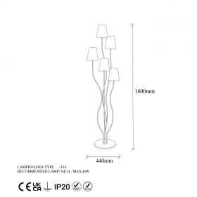 Lampadar, Bonibon - 13236, Fulgor, 44 x 44 x 160 cm, 5 x E14, 40W, negru/bej