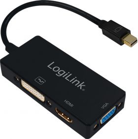 Adaptor Logilink 1x Mini DisplayPort Male - 1x HDMI Female + 1x DVI Female + 1x VGA Female, negru