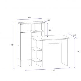 Birou Bugra, Arnetti, 135.9x60x111.8 cm, PAL, alb