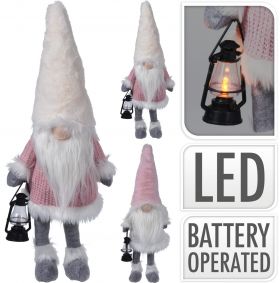 Decoratiune luminoasa Gnome w pink body, 26x18x51 cm, plus, alb/roz