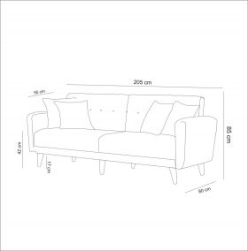 Canapea extensibila cu 3 locuri, Unique Design, 867UNQ1323, Lemn de carpen, Crem