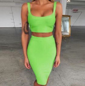 Rochie bodycon din doua piese verde neon L