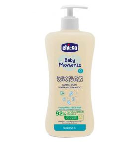 Gel de dus si sampon fara lacrimi Chicco Baby Moments Baby Skin, 500ml, 0luni+