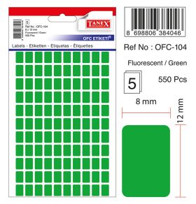 Etichete Autoadezive Color, 8 X 12 Mm, 550 Buc/set, Tanex - Verde Fluorescent