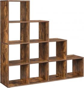 Biblioteca cu 10 compartimente, Vasagle, 129.5 x 29 x 129.5 cm, PAL, maro rustic