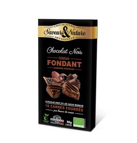 Praline cu umplutura de cioocolata neagra 70% BIO - Carres fourres coeur fondant noir 70% | Saveurs et Nature