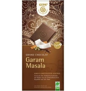 Ciocolata bio cu lapte, cocos si condimente orientale Garam Masala, 100g, Gepa