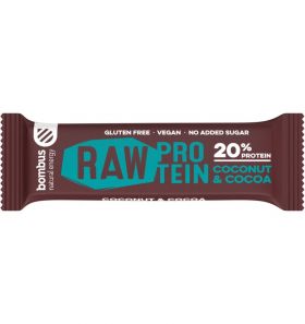 Baton proteic cu nuca de cocos si cacao 20% proteine Raw Protein, 50g, Bombus