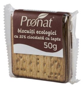 Biscuiti cu 25% ciocolata cu lapte - eco-bio 50g - Pronat