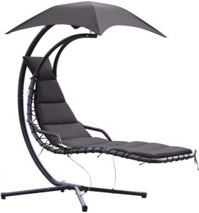 Outsunny Sezlong Suspendat Relax Chaise Longue de Lux cu Acoperis, Gri 190L×115L×190Hcm