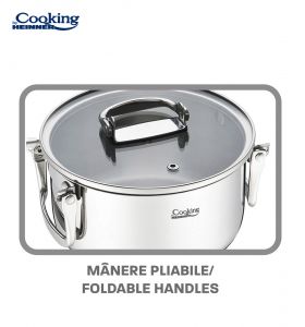 Set de gatit 6 piese, cu manere pliabile, Cooking by Heinner, Milena, inox, gri