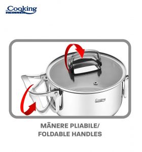 Set de gatit 6 piese, cu manere pliabile, Cooking by Heinner, Milena, inox, gri