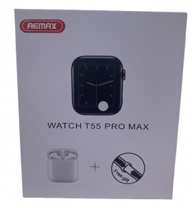 Ceas Inteligent T55 Pro Max cu 2 curele Albe si Casti Wireless