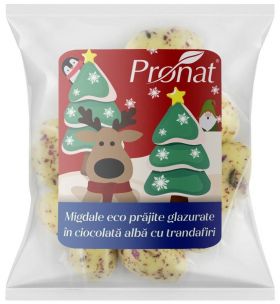 Migdale prajite, glazurate in ciocolata alba cu trandafiri Eco-Bio 50g - Pronat