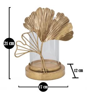 Suport pentru lumanare Leaf, Mauro Ferretti, 17x12x21 cm, fier/sticla, auriu