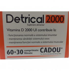 ZDROVIT DETRICAL D3 2000UI X 60 + 30 COMPRIMATE FILMATE CADOU