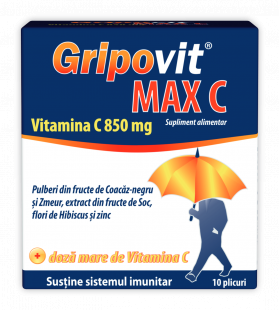 Gripovit Max C cu pulberi din fructe, 10 plicuri, Zdrovit