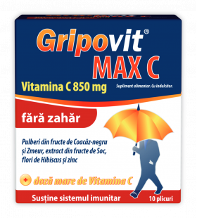 Gripovit Max C fara zahar, 10 plicuri, Zdrovit