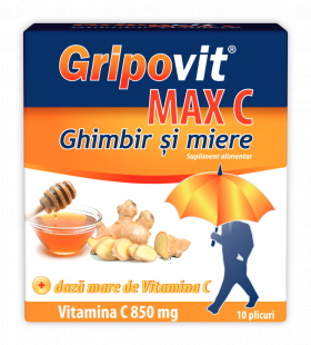 Gripovit Max C ghimbir si miere, 10 plicuri, Zdrovit