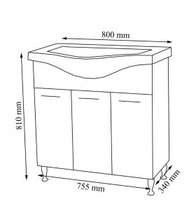 Set Baza, lavoar baie GN1531 cu usi si oglinda Celine - 80 cm