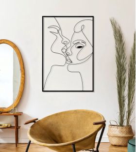 Decoratiune de perete 3D Kiss, Mauro Ferretti, 90 x 60 cm, fier, negru