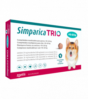 Simparica Trio Caini 24 mg (10.1 - 20 kg) Deparazitare interna si externa, 3 x comprimate masticabile