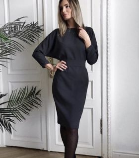 Rochie midi toamnă nasturată negru L