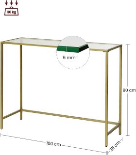 Consola Minimalist, Vasagle, 100 x 35 x 80 cm, otel/sticla temperata, auriu