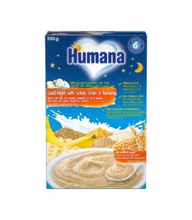 Cereale cu lapte si banana Noapte Buna de la 6 luni, 200g, Humana