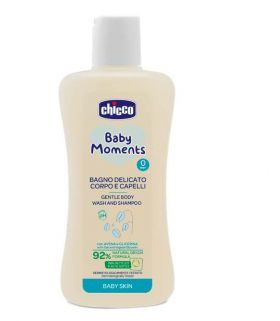 Gel de dus si sampon fara lacrimi Chicco Baby Moments Skin, 200ml, 0luni+