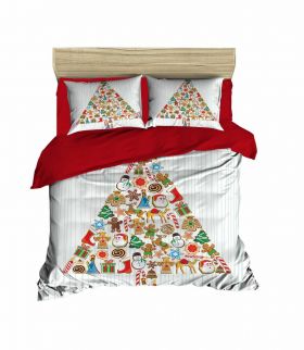 Lenjerie de pat dubla Xmas-446 Pearl Home, 3 piese, amestec bumbac, multicolor