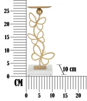 Suport pentru lumanare Butterfly, Mauro Ferretti, 10x10x26.5 cm, fier/marmura, auriu