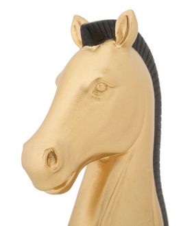 Decoratiune piesa sah, Mauro Ferretti, Horse, 10.5 x 8.5 x 19 cm, polirasina, auriu/negru