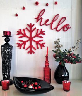 Decoratiune de perete, Red Hello, 46x20x1.8 cm, Placaj , Rosu