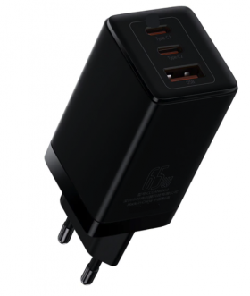 Incarcator retea rapid PD 65W 2xUSB-C + USB NEGRU