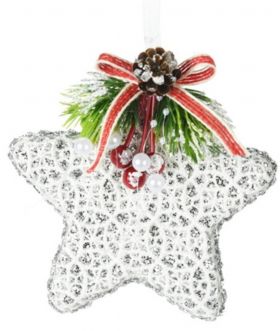 Decoratiune Star w canvas pattern, 11x4.5x11 cm, poliester, alb/argintiu