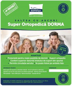 Saltea cu arcuri SomnART DORMA 90x200, inaltime 20 cm, ortopedica, husa matlasata, duritate medie