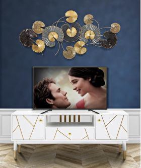 Comoda TV Luxy, Mauro Ferretti, 140x50x55 cm, lemn de pin, alb/auriu