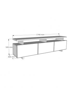 Comoda TV, Woodface, Verona, 174 x 52 x 30 cm, lemn solid de pin, maro